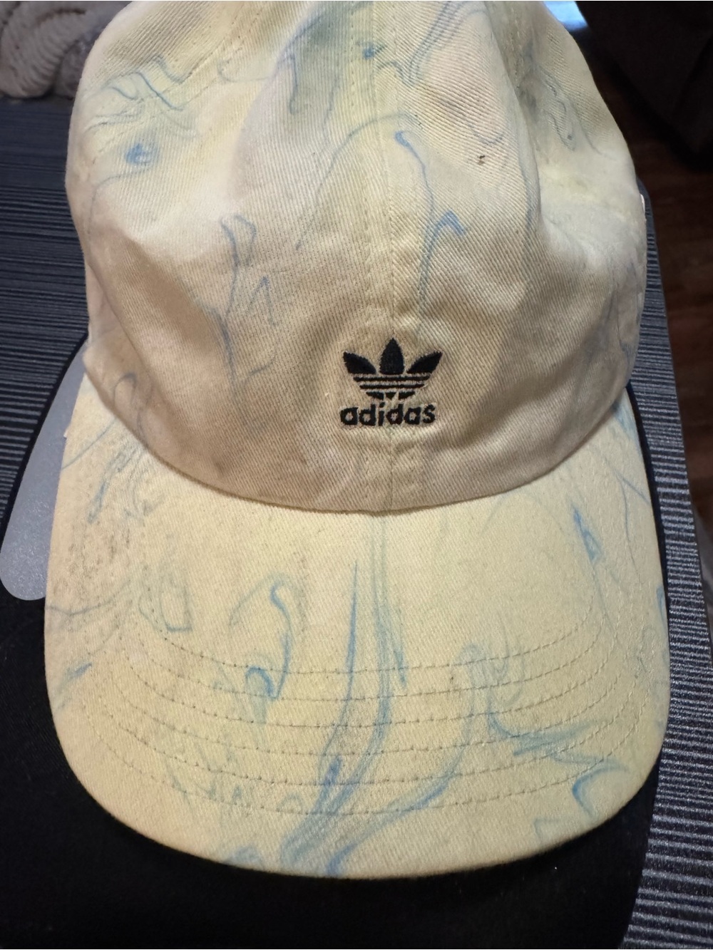 Adidas Men’s Pale Yellow Marble Dad Hat with Black Trefoil